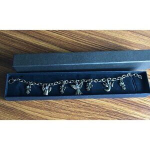 Angel Charm Bracelet Antique Bronze finish rhinestone accents 7 angel charms